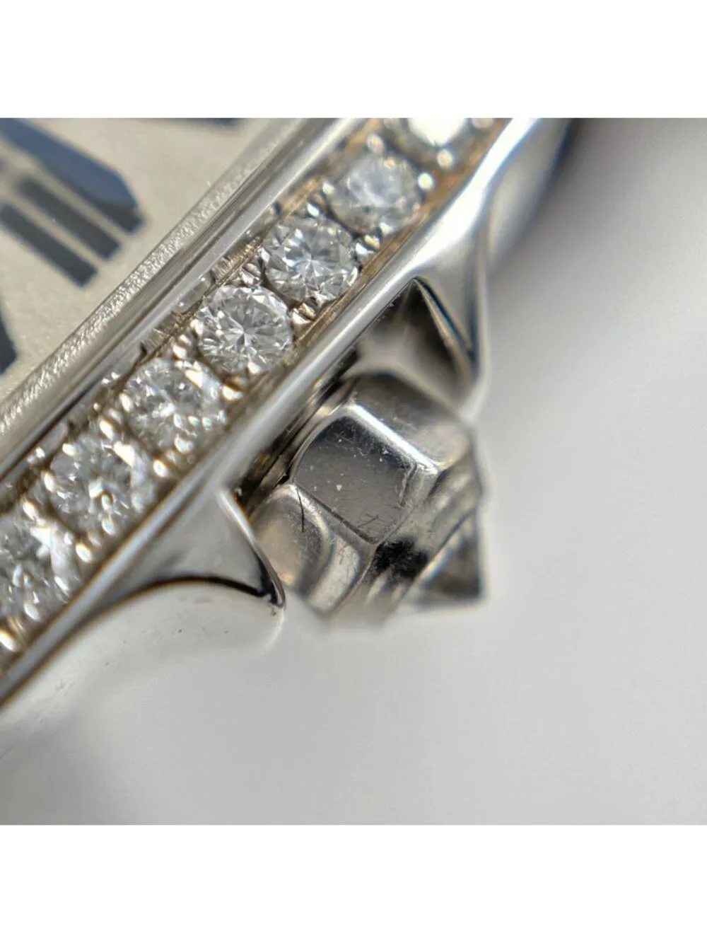 Cartier Santos Mini Watch WG Diamond Leather Quartz Silver